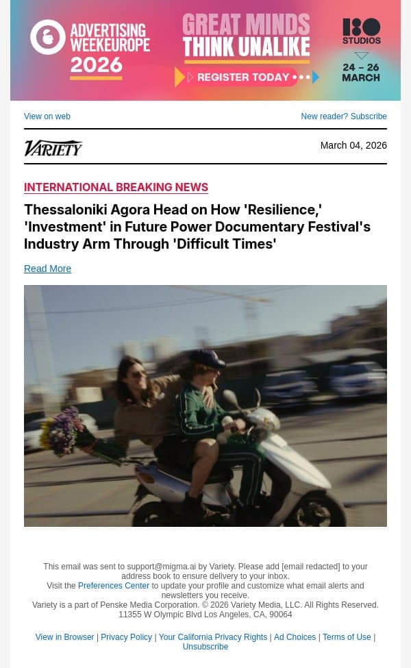 Thessaloniki Agora Head on How 'Resilience,' 'Investment' in Future Power Documentary Festival's Industry Arm Through 'Difficult Times' email from Variety screenshot