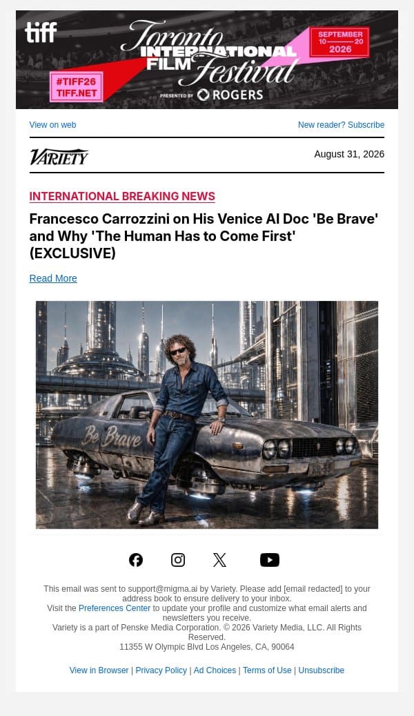 Francesco Carrozzini on His Venice AI Doc 'Be Brave' and Why 'The Human Has to Come First' (EXCLUSIVE) email from Variety screenshot