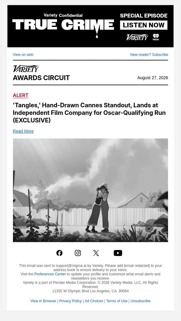 'Tangles,' Hand-Drawn Cannes Standout, Lands at Independent Film Company for Oscar-Qualifying Run (EXCLUSIVE) email from Variety screenshot
