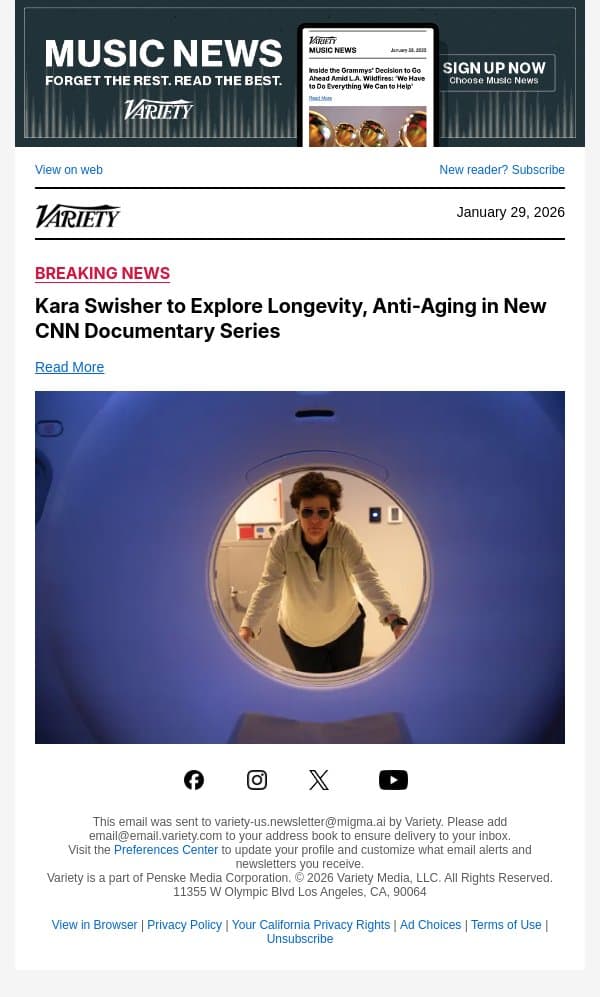 Kara Swisher to Explore Longevity, Anti-Aging in New CNN Documentary Series email from Variety screenshot