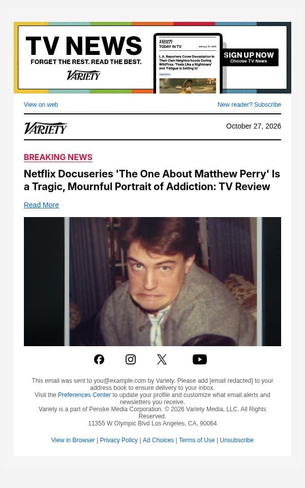Netflix Docuseries 'The One About Matthew Perry' Is a Tragic, Mournful Portrait of Addiction: TV Review email from Variety screenshot