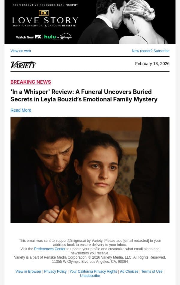 'In a Whisper' Review: A Funeral Uncovers Buried Secrets in Leyla Bouzid’s Emotional Family Mystery email from Variety screenshot