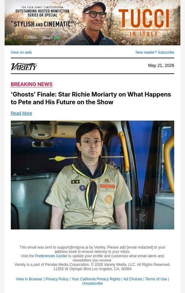 'Ghosts' Finale: Star Richie Moriarty on What Happens to Pete and His Future on the Show email from Variety screenshot