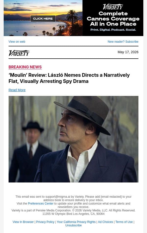 ‘Moulin’ Review: László Nemes Directs a Narratively Flat, Visually Arresting Spy Drama email from Variety screenshot