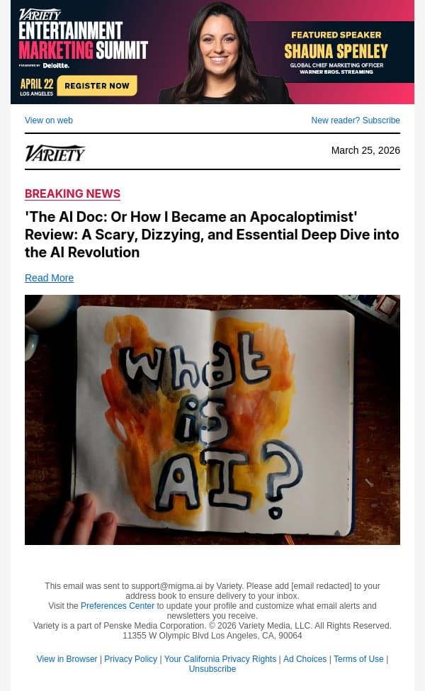 'The AI Doc: Or How I Became an Apocaloptimist' Review: A Scary, Dizzying, and Essential Deep Dive into the AI Revolution email from Variety screenshot