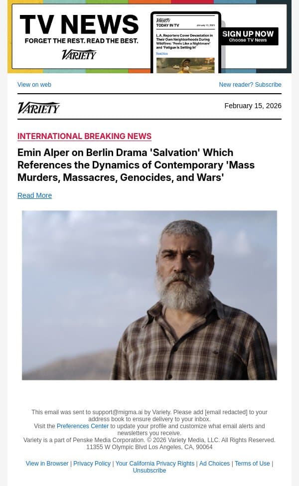 Emin Alper on Berlin Drama 'Salvation' Which References the Dynamics of Contemporary 'Mass Murders, Massacres, Genocides, and Wars' email from Variety screenshot