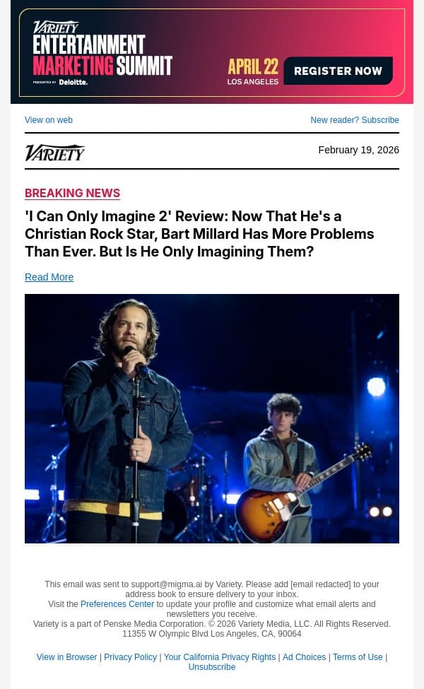 'I Can Only Imagine 2' Review: Now That He's a Christian Rock Star, Bart Millard Has More Problems Than Ever. But Is He Only Imagining Them? email from Variety screenshot