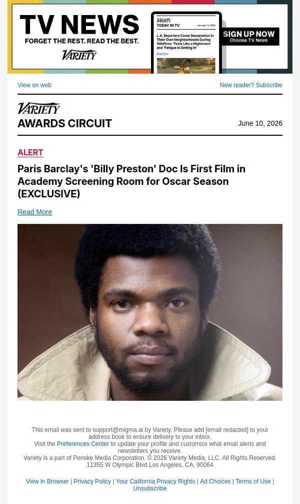 Paris Barclay's 'Billy Preston' Doc Is First Film in Academy Screening Room for Oscar Season (EXCLUSIVE) email from Variety screenshot
