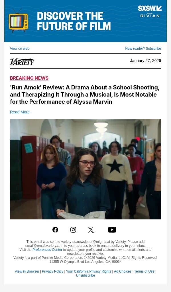 'Run Amok' Review: A Drama About a School Shooting, and Therapizing It Through a Musical, Is Most Notable for the Performance of Alyssa Marvin email from Variety screenshot