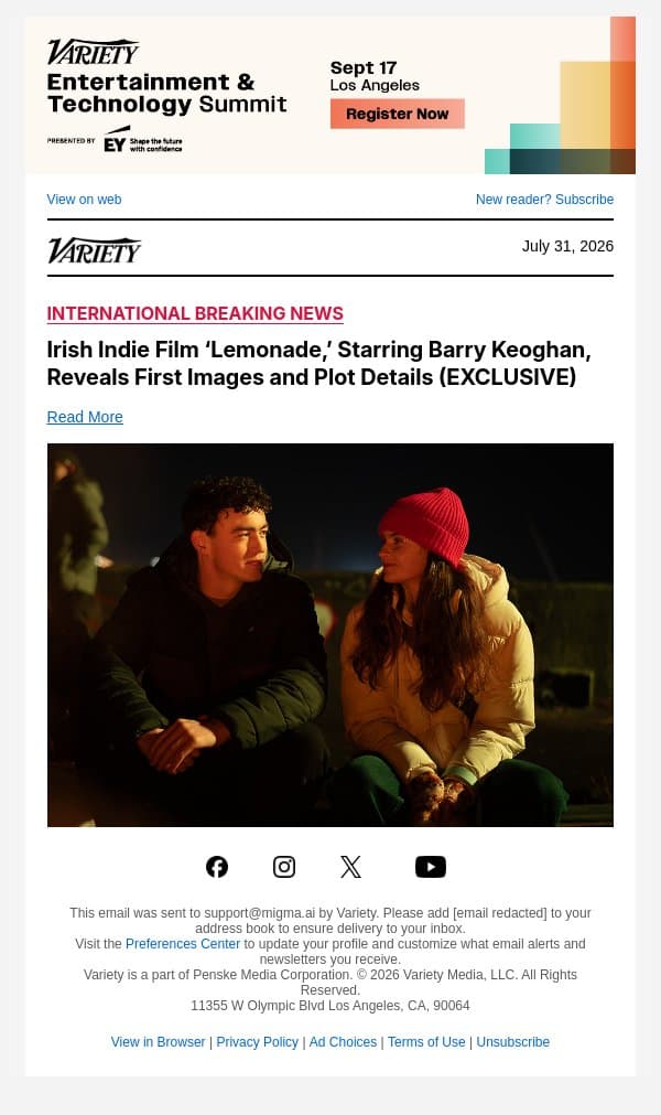 Irish Indie Film ‘Lemonade,’ Starring Barry Keoghan, Reveals First Images and Plot Details (EXCLUSIVE) email from Variety screenshot