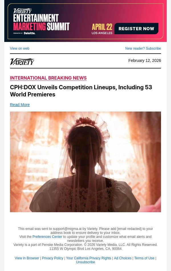 CPH:DOX Unveils Competition Lineups, Including 53 World Premieres email from Variety screenshot