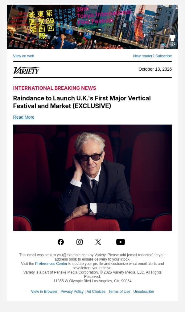 Raindance to Launch U.K.'s First Major Vertical Festival and Market (EXCLUSIVE) email from Variety screenshot
