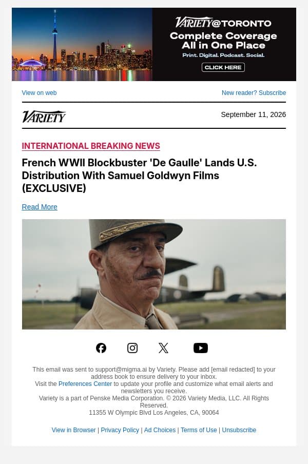 French WWII Blockbuster 'De Gaulle' Lands U.S. Distribution With Samuel Goldwyn Films (EXCLUSIVE) email from Variety screenshot
