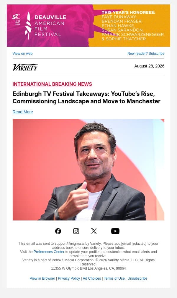 Edinburgh TV Festival Takeaways: YouTube’s Rise, Commissioning Landscape and Move to Manchester email from Variety screenshot