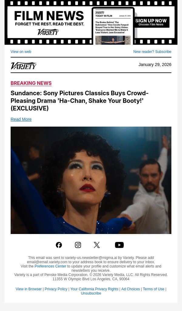 Sundance: Sony Pictures Classics Buys Crowd-Pleasing Drama 'Ha-Chan, Shake Your Booty!' (EXCLUSIVE) email from Variety screenshot
