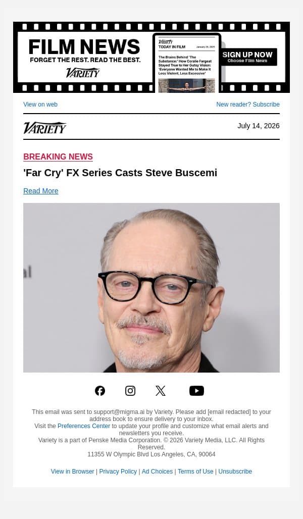 'Far Cry' FX Series Casts Steve Buscemi email from Variety screenshot