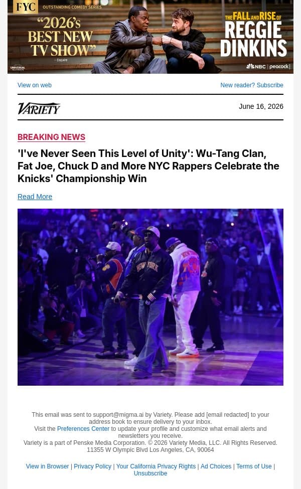 'I've Never Seen This Level of Unity': Wu-Tang Clan, Fat Joe, Chuck D and More NYC Rappers Celebrate the Knicks' Championship Win email from Variety screenshot