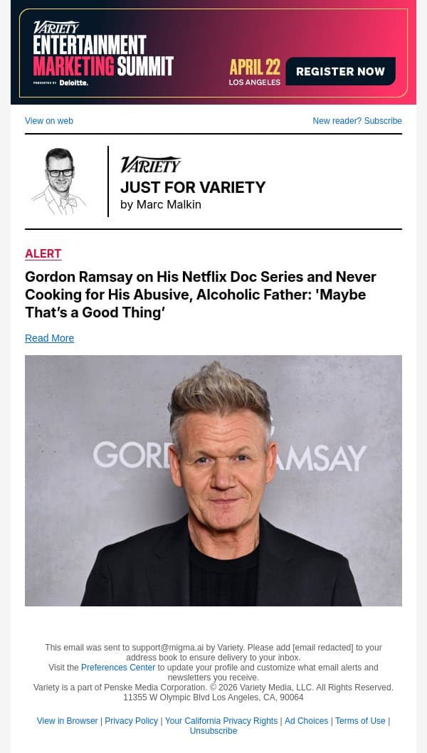 Gordon Ramsay on His Netflix Doc Series and Never Cooking for His Abusive, Alcoholic Father: 'Maybe That’s a Good Thing’ email from Variety screenshot