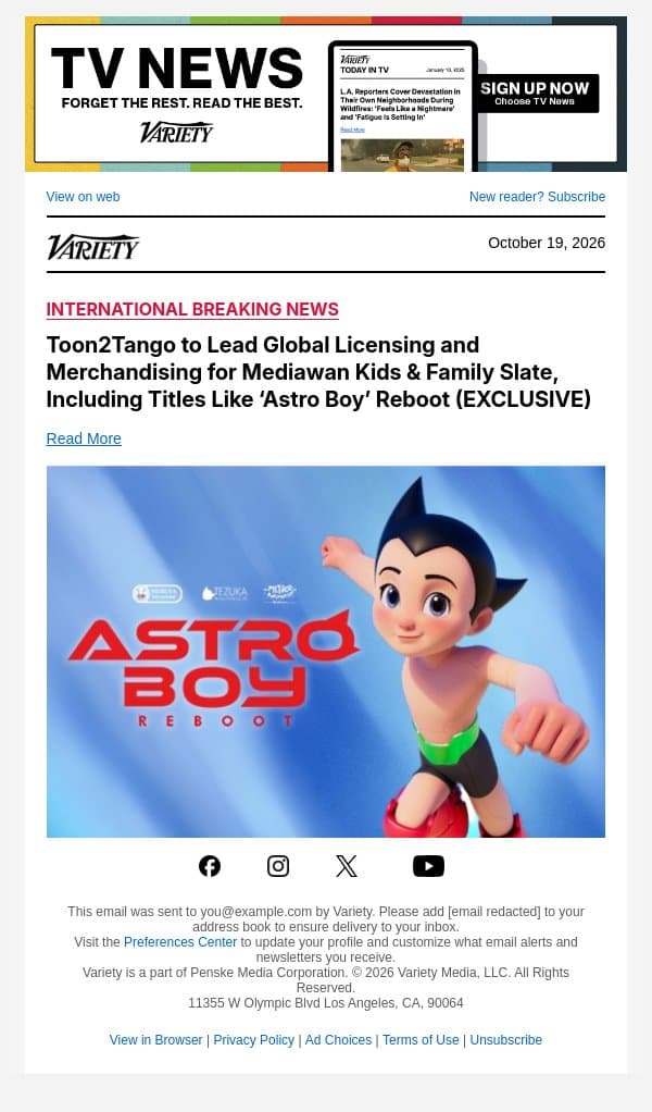 Toon2Tango to Lead Global Licensing and Merchandising for Mediawan Kids & Family Slate, Including Titles Like ‘Astro Boy’ Reboot (EXCLUSIVE) email from Variety screenshot