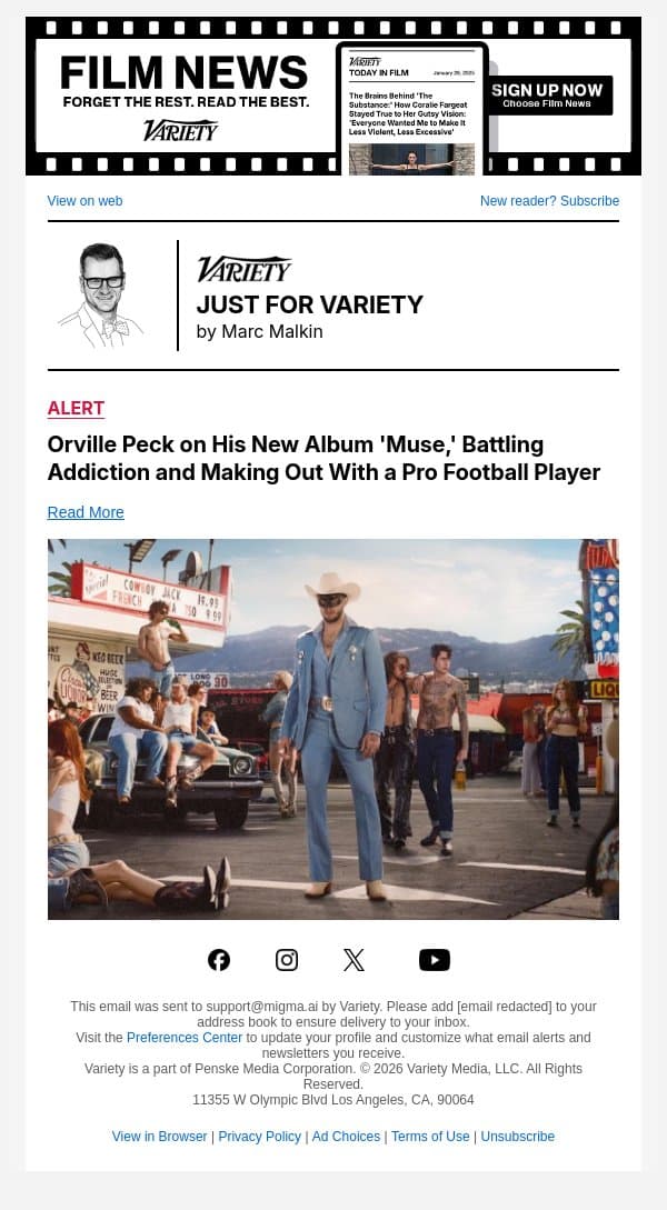 Orville Peck on His New Album 'Muse,' Battling Addiction and Making Out With a Pro Football Player email from Variety screenshot