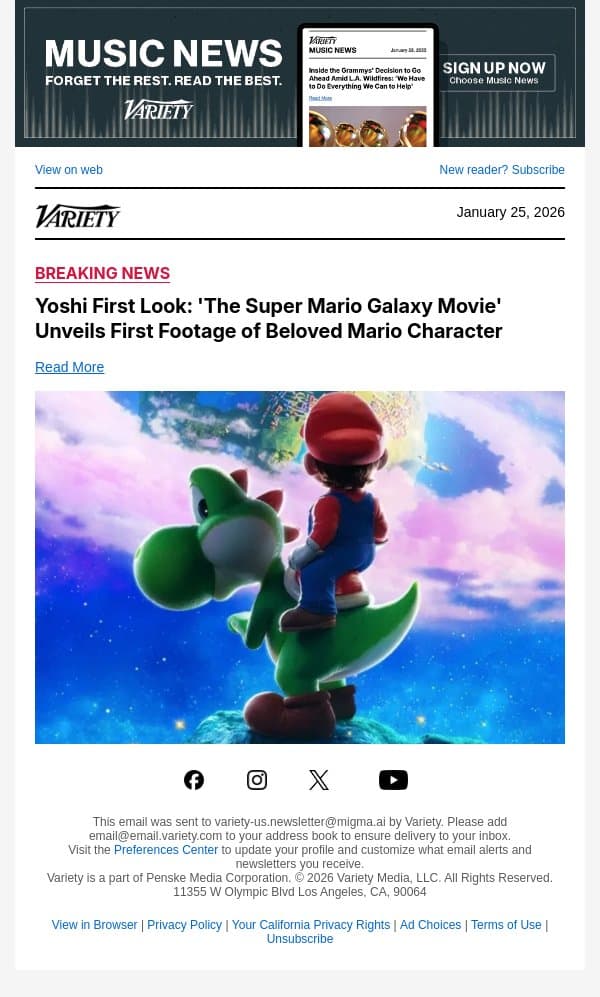 Yoshi First Look: 'The Super Mario Galaxy Movie' Unveils First Footage of Beloved Mario Character email from Variety screenshot