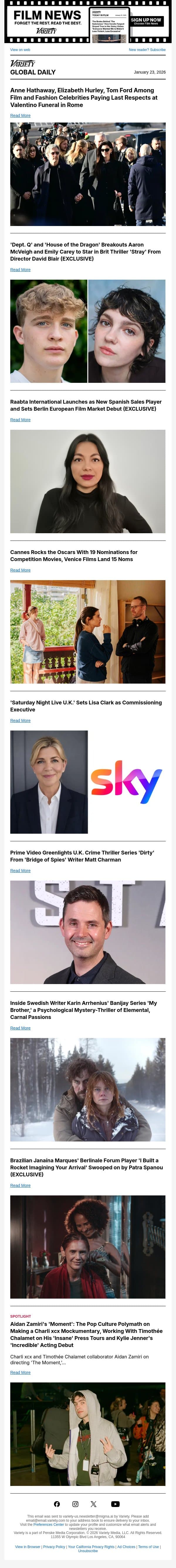 Stars Attend Valentino Funeral; Brit Thriller Sets Cast; Spanish Sales Company Launching at EFM email from Variety screenshot