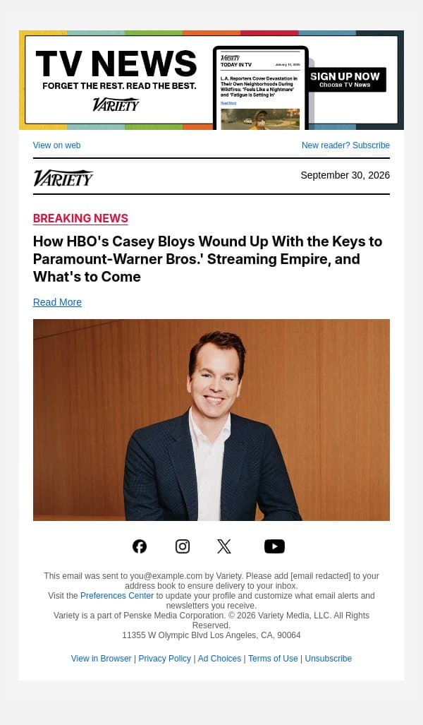 How HBO's Casey Bloys Wound Up With the Keys to Paramount-Warner Bros.' Streaming Empire, and What's to Come email from Variety screenshot