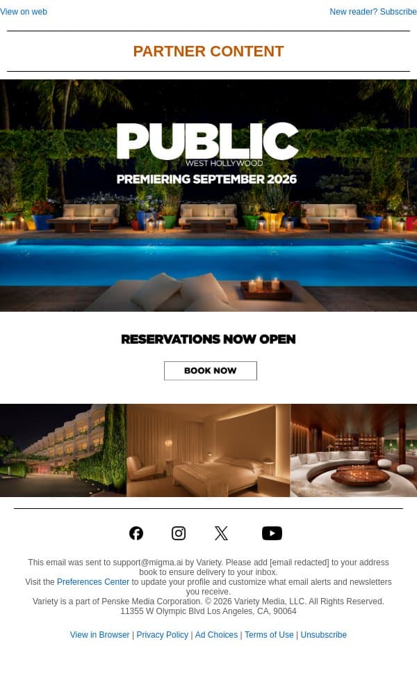 Ian Schrager Brings PUBLIC Hotels to West Hollywood email from Variety screenshot