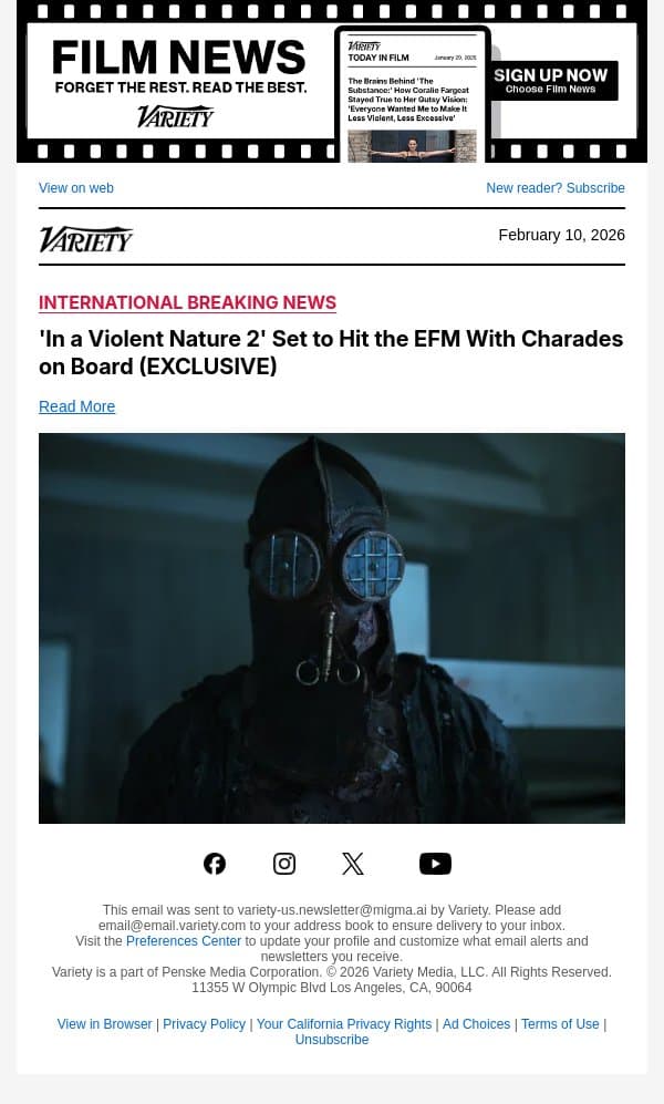 'In a Violent Nature 2' Set to Hit the EFM With Charades on Board (EXCLUSIVE) email from Variety screenshot