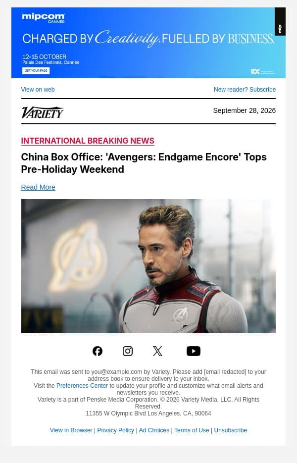 China Box Office: 'Avengers: Endgame Encore' Tops Pre-Holiday Weekend email from Variety screenshot