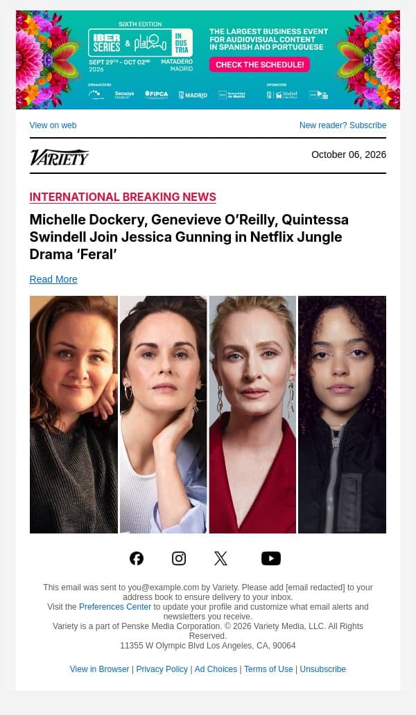 Michelle Dockery, Genevieve O’Reilly, Quintessa Swindell Join Jessica Gunning in Netflix Jungle Drama ‘Feral’ email from Variety screenshot