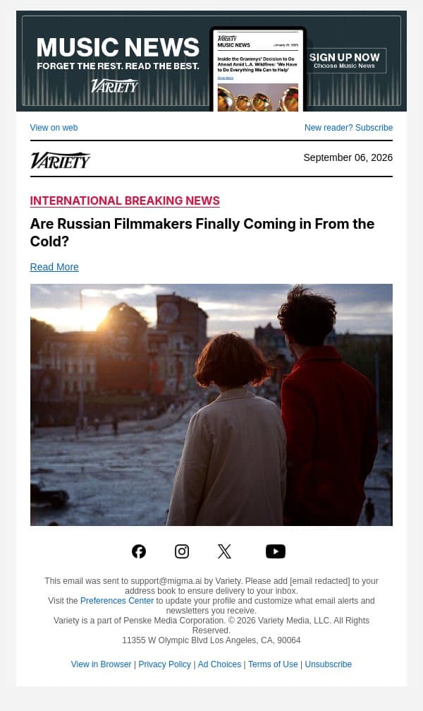 Are Russian Filmmakers Finally Coming in From the Cold? email from Variety screenshot