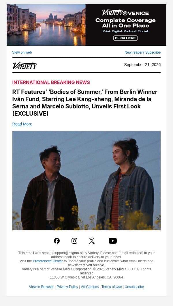 RT Features’ ‘Bodies of Summer,’ From Berlin Winner Iván Fund, Starring Lee Kang-sheng, Miranda de la Serna and Marcelo Subiotto, Unveils First Look (EXCLUSIVE) email from Variety screenshot