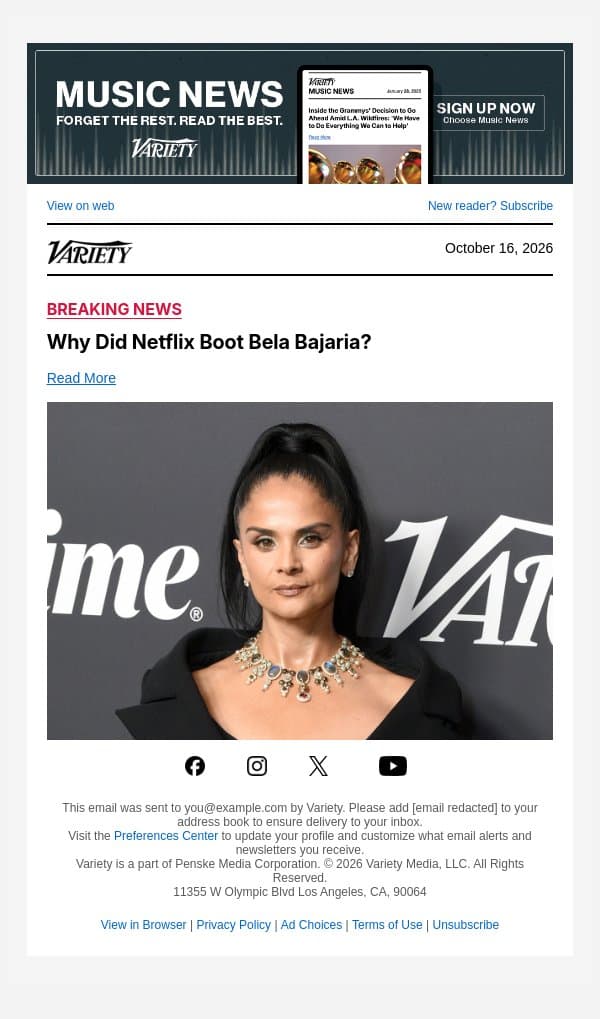 Why Did Netflix Boot Bela Bajaria? email from Variety screenshot