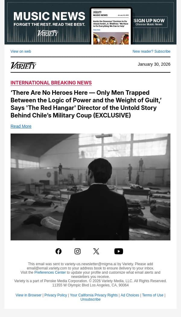 ‘There Are No Heroes Here — Only Men Trapped Between the Logic of Power and the Weight of Guilt,’ Says 'The Red Hangar' Director of the Untold Story Behind Chile’s Military Coup (EXCLUSIVE) email from Variety screenshot
