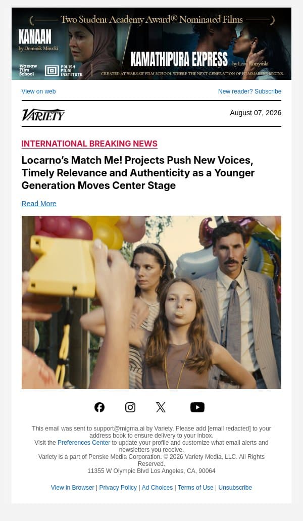 Locarno’s Match Me! Projects Push New Voices, Timely Relevance and Authenticity as a Younger Generation Moves Center Stage email from Variety screenshot