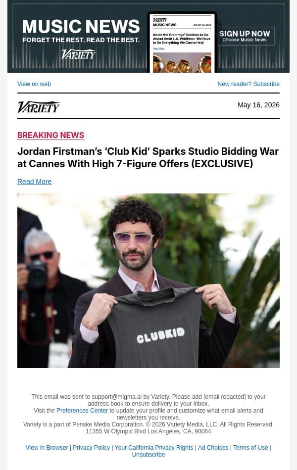 Jordan Firstman’s ‘Club Kid’ Sparks Studio Bidding War at Cannes With High 7-Figure Offers (EXCLUSIVE) email from Variety screenshot