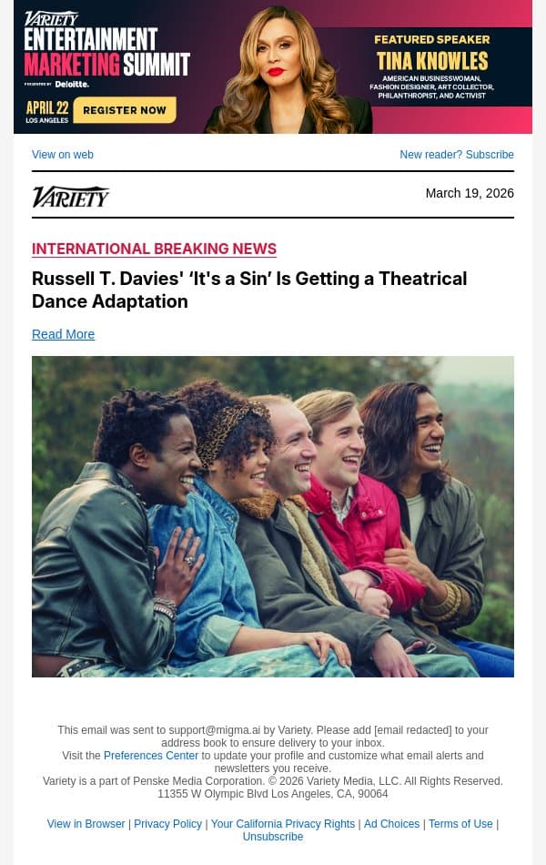Russell T. Davies' ‘It's a Sin’ Is Getting a Theatrical Dance Adaptation email from Variety screenshot