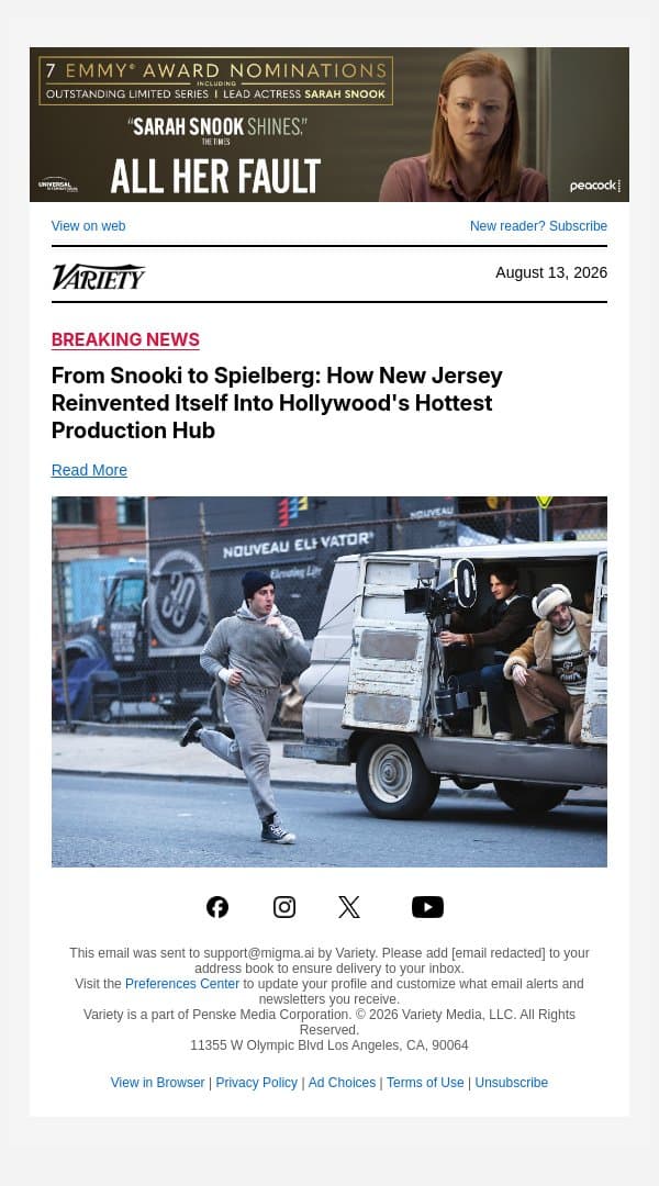 From Snooki to Spielberg: How New Jersey Reinvented Itself Into Hollywood's Hottest Production Hub email from Variety screenshot