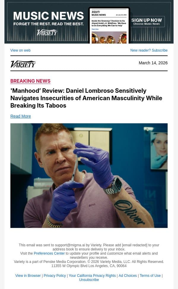'Manhood’ Review: Daniel Lombroso Sensitively Navigates Insecurities of American Masculinity While Breaking Its Taboos email from Variety screenshot