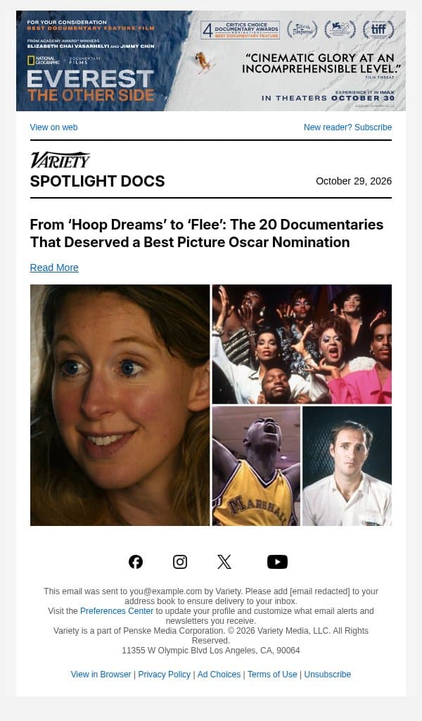 From ‘Hoop Dreams’ to ‘Flee’: The 20 Documentaries That Deserved a Best Picture Oscar Nomination email from Variety screenshot