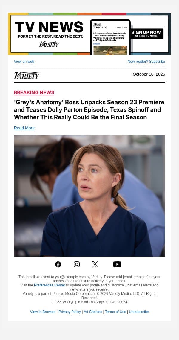 'Grey's Anatomy' Boss Unpacks Season 23 Premiere and Teases Dolly Parton Episode, Texas Spinoff and Whether This Really Could Be the Final Season email from Variety screenshot