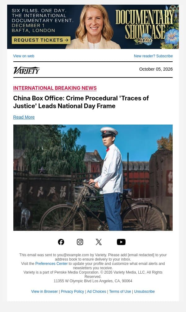 China Box Office: Crime Procedural 'Traces of Justice' Leads National Day Frame email from Variety screenshot