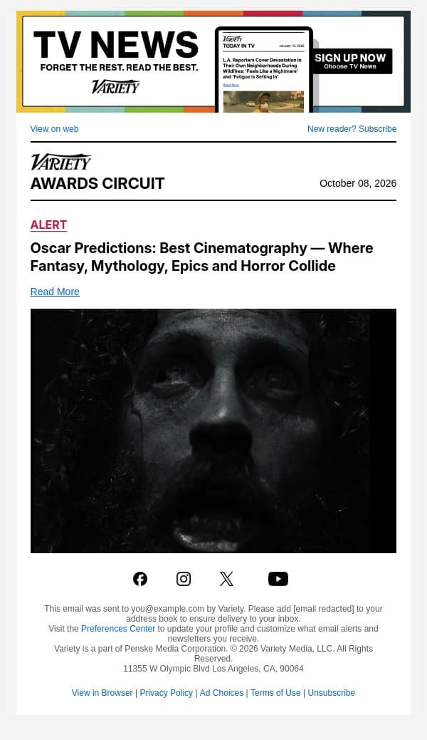 Oscar Predictions: Best Cinematography — Where Fantasy, Mythology, Epics and Horror Collide email from Variety screenshot