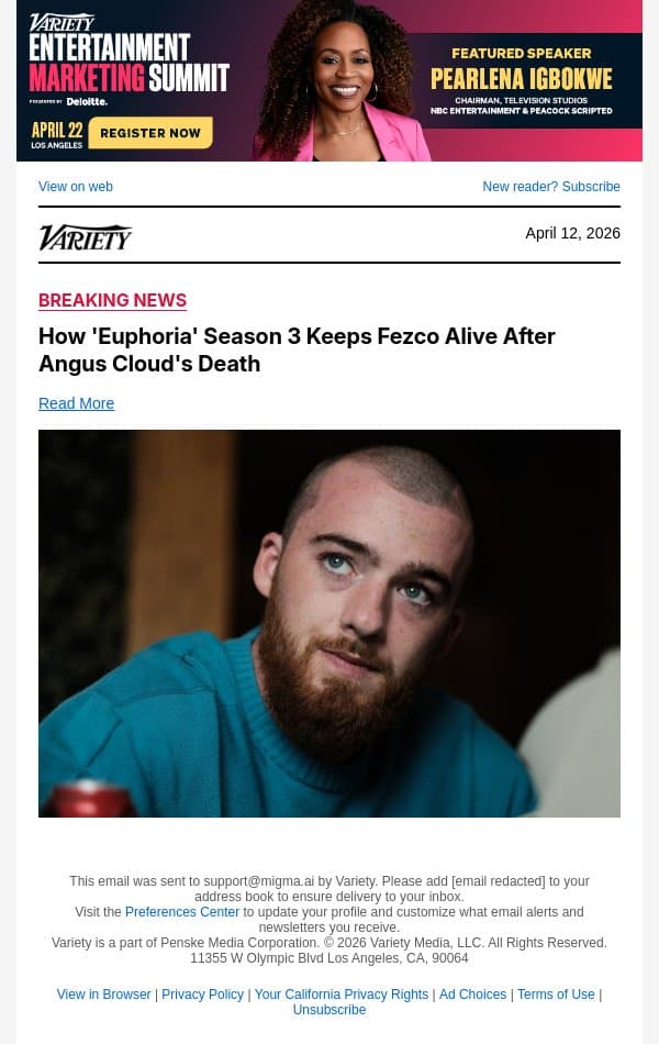 How 'Euphoria' Season 3 Keeps Fezco Alive After Angus Cloud's Death email from Variety screenshot