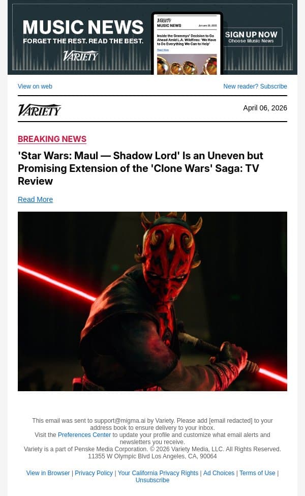 'Star Wars: Maul — Shadow Lord' Is an Uneven but Promising Extension of the 'Clone Wars' Saga: TV Review email from Variety screenshot
