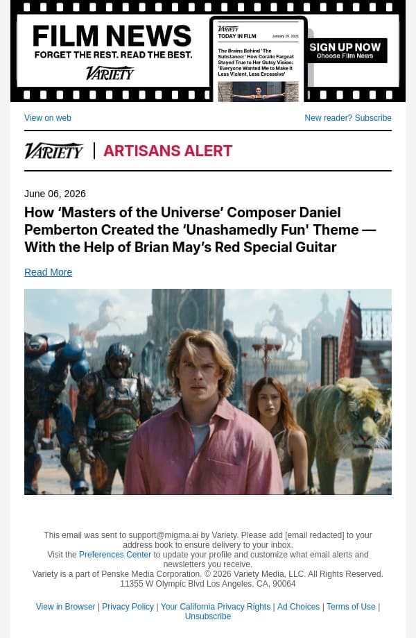 How ‘Masters of the Universe’ Composer Daniel Pemberton Created the ‘Unashamedly Fun' Theme — With the Help of Brian May’s Red Special Guitar email from Variety screenshot