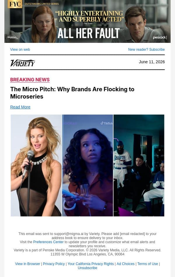 The Micro Pitch: Why Brands Are Flocking to Microseries email from Variety screenshot