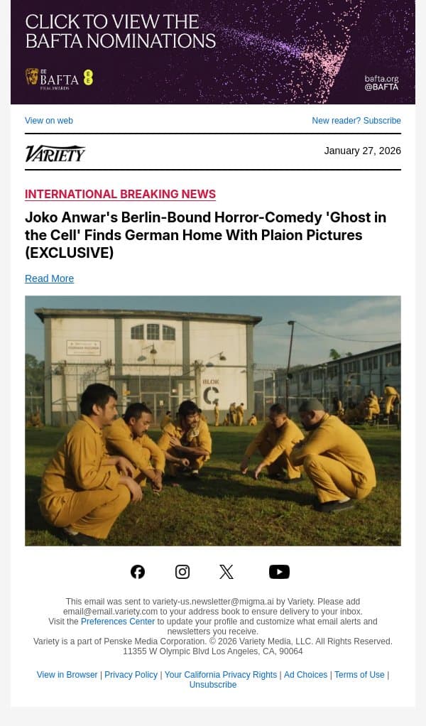 Joko Anwar's Berlin-Bound Horror-Comedy 'Ghost in the Cell' Finds German Home With Plaion Pictures (EXCLUSIVE) email from Variety screenshot