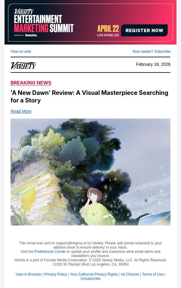 'A New Dawn' Review: A Visual Masterpiece Searching for a Story email from Variety screenshot